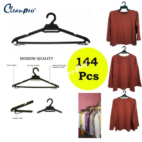 Cleanpro Laundry Dobi Hanger Non Slip Clothes Hanger Super Value Pack - 144 pcs (Black)